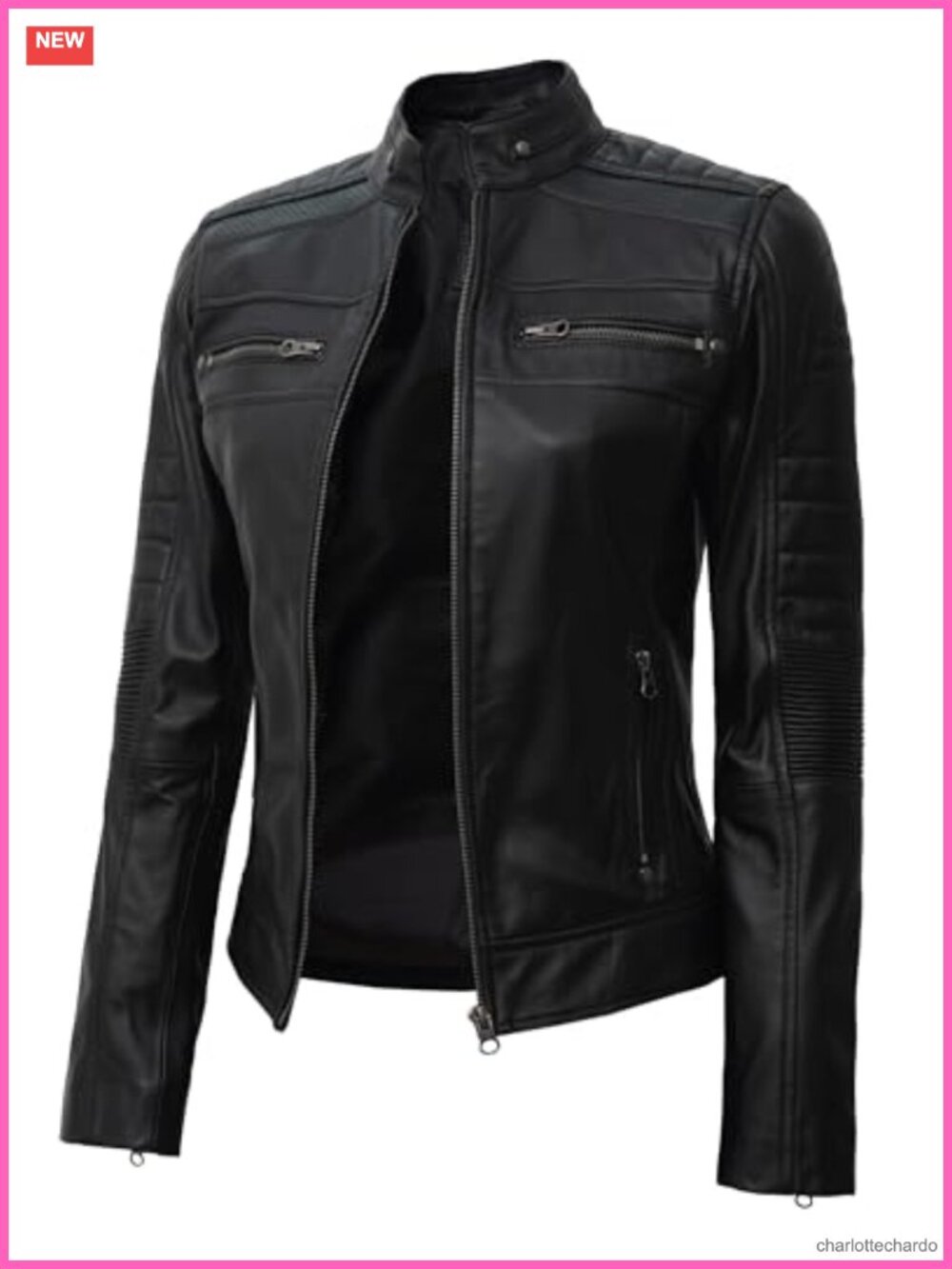 Cafe Racer Leather Jacket Womens Real Lambskin Zip Moto Biker